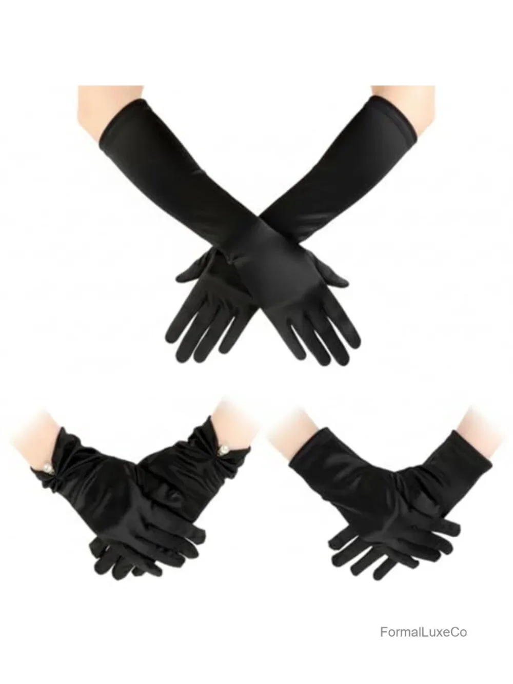 Trinkrittey 3 Pairs Women Long Satin Gloves Elbow Length Opera Gloves